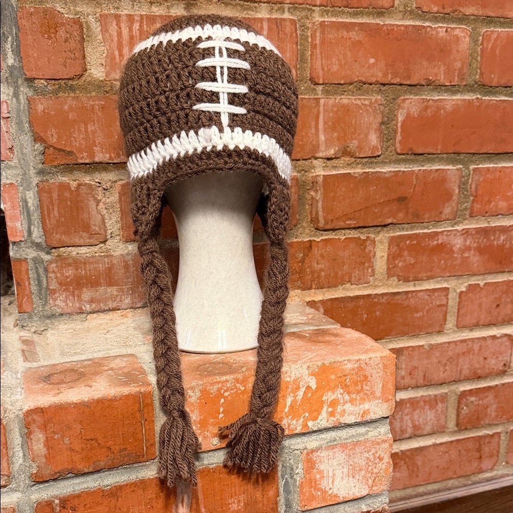 Kid Size Brown and White Crochet Football Hat